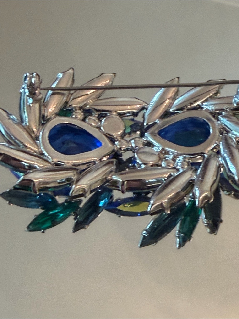 Blue and Green Crystal Floral Brooch - Women Jewelry MCM - Picture 6 of 6